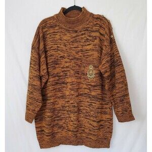 Vintage Forelli Mock Neck Sweater Pocket Orange Black Button Sleeve